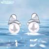 YUIITU Earrings Ladies 8mm Shell Pearl Heart Silver 925 Platinum Plated Compatible with Metal Allergies Woman Adult Pearl Present Wedding Anniversary
