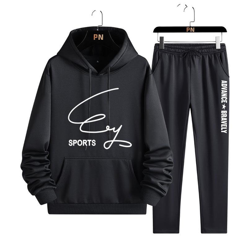 Мужской свитер с капюшоном, состоящий из двух частей, флисовый утеплитель, повседневный спортивный комплект с длинными рукавами, мужской комплект