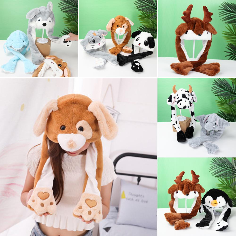 Winter Soft Warm Animals Ear Hat Rabbit Pinch Airbag Plush Funny Cap