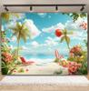 Summer Beach Backdrop Hawaii Tropical Seaside Sunshine Blue Sky Palm Tree Baby Birthday Holiday Party Photography Background