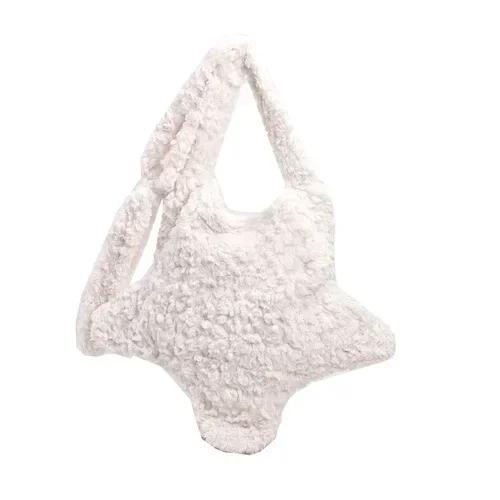 Cute Star Ladies Soft Plush Shoulder Bags Large Capacity Female Furry Pentagram Messenger Bag Winter Fluffy Women's Handbags