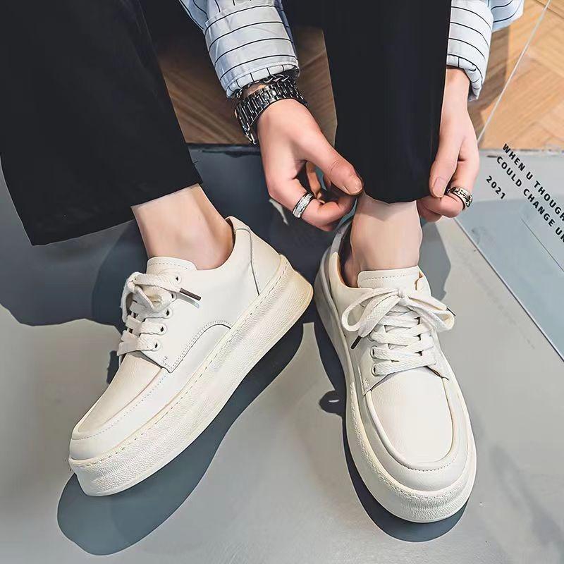 Little White Shoes Men's New Trendy Versatile Leather Shoes Summer Breathable Thick-soled Casual Board Shoes Men's Trendy Shoes
