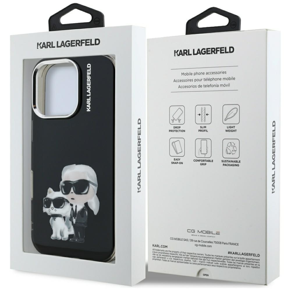 Karl Lagerfeld IML Aquarelle Karl & Choupette & Logo Case for iPhone 16 Pro Black