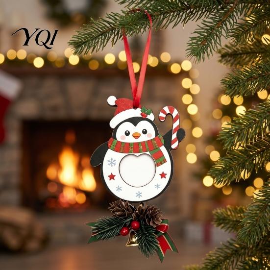 Custom Keepsake Gifts Wooden Christmas Tree Ornaments, 2D Stocking House Shaped Photo Frame Hanging Xmas Party Supplies Decor, Ornament for