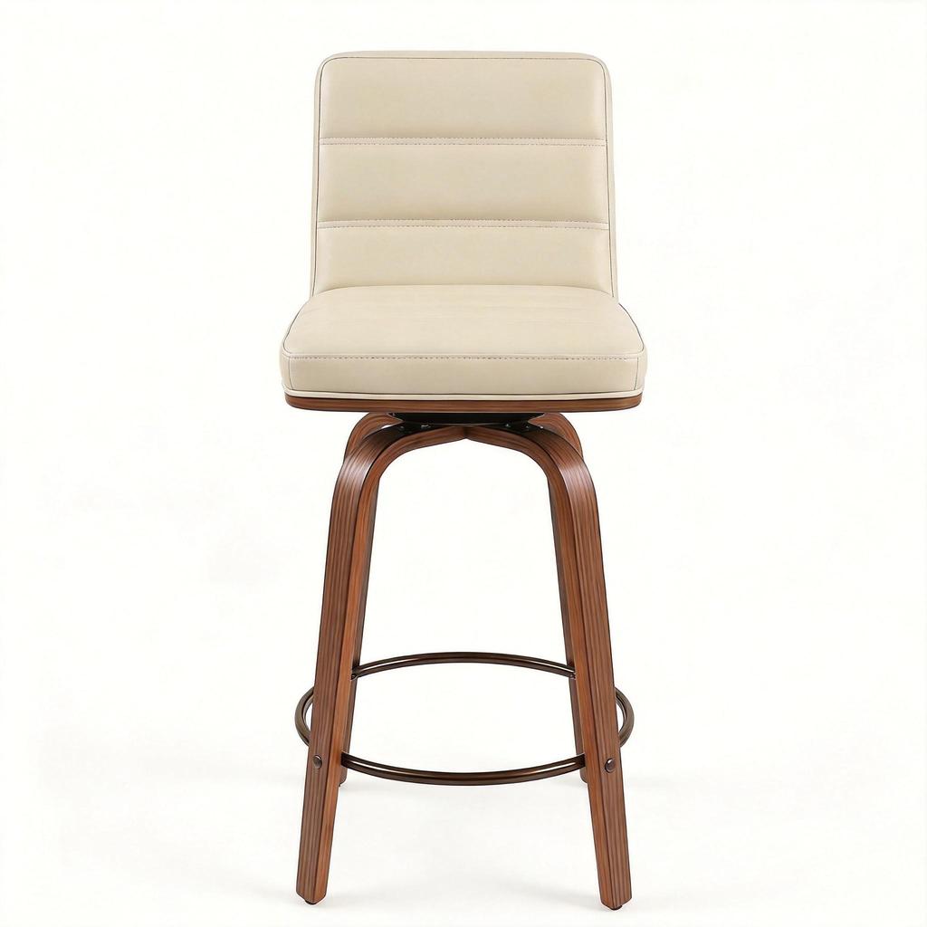 Swivel Bar Stool with PU Leather Upholstery & Curved Wooden Legs 360 degrees Swivel Chair for Kitchen, Bar & Counter