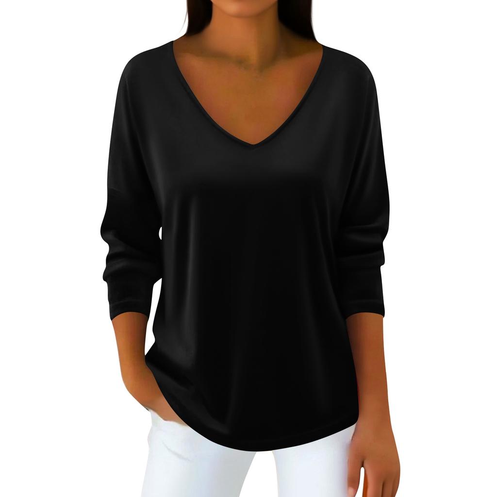 Women's V-neck Plush Collar  Long-sleeved Pullover T-shirt Top