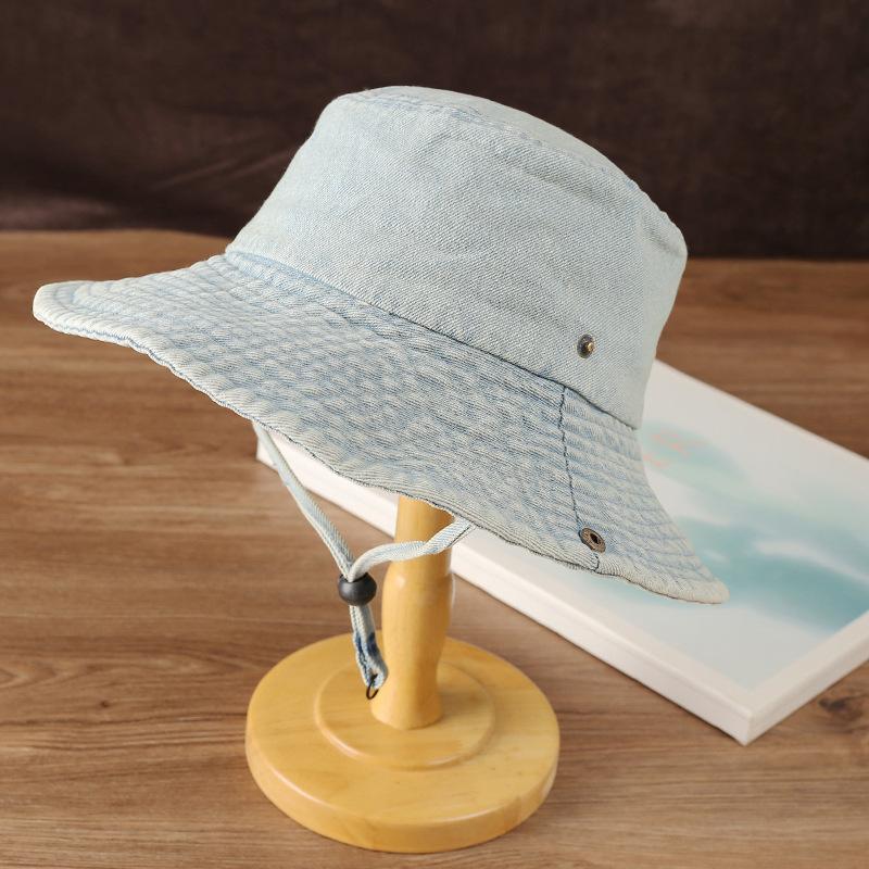 Casual denim bucket hat outdoor camping mountaineering sun hat sun protection fashion versatile big brim women's sun hat