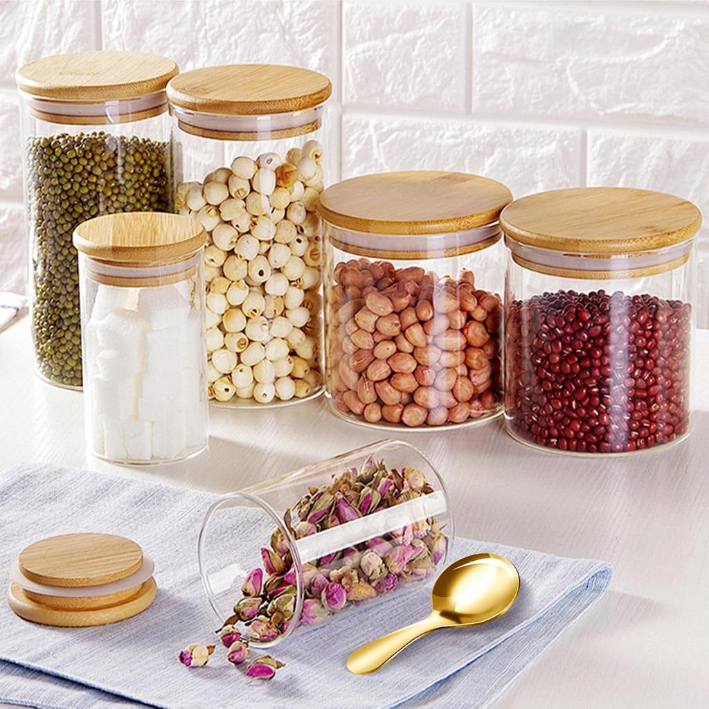 8 Pcs Short Handle Spoons, Mini Golden Spoons, Stainless Small Scoops for Canisters, Coffee Scoops for Coffee, Tea, Ice Cream, and Party Serving,