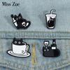 Black Cat Coffee Enamel Pins Custom Cat Red Wine Milk Tea Brooches Lapel Badges Clothes Animal Jewelry Gift for Kids Friends