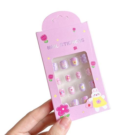 24Pcs Kids Fake Nail Kawaii Kids Fake Nail Art Stickers Set Creative DIY Nail Kit for Nail Decorations