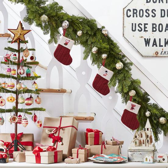 Mini Initial Christmas Stocking Embroidered Letter Knitted Christmas Stockings Festival Hanging Ornament for Home Christmas Decor