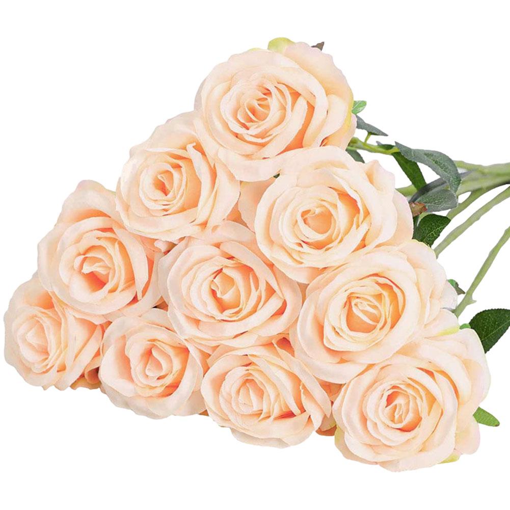 10 шт. Реалистичный букет роз с искусственными стеблями Искусственные шелковые розы Поддельные розы Цветок для свадебного центрального элемента Домашний декор для вечеринки