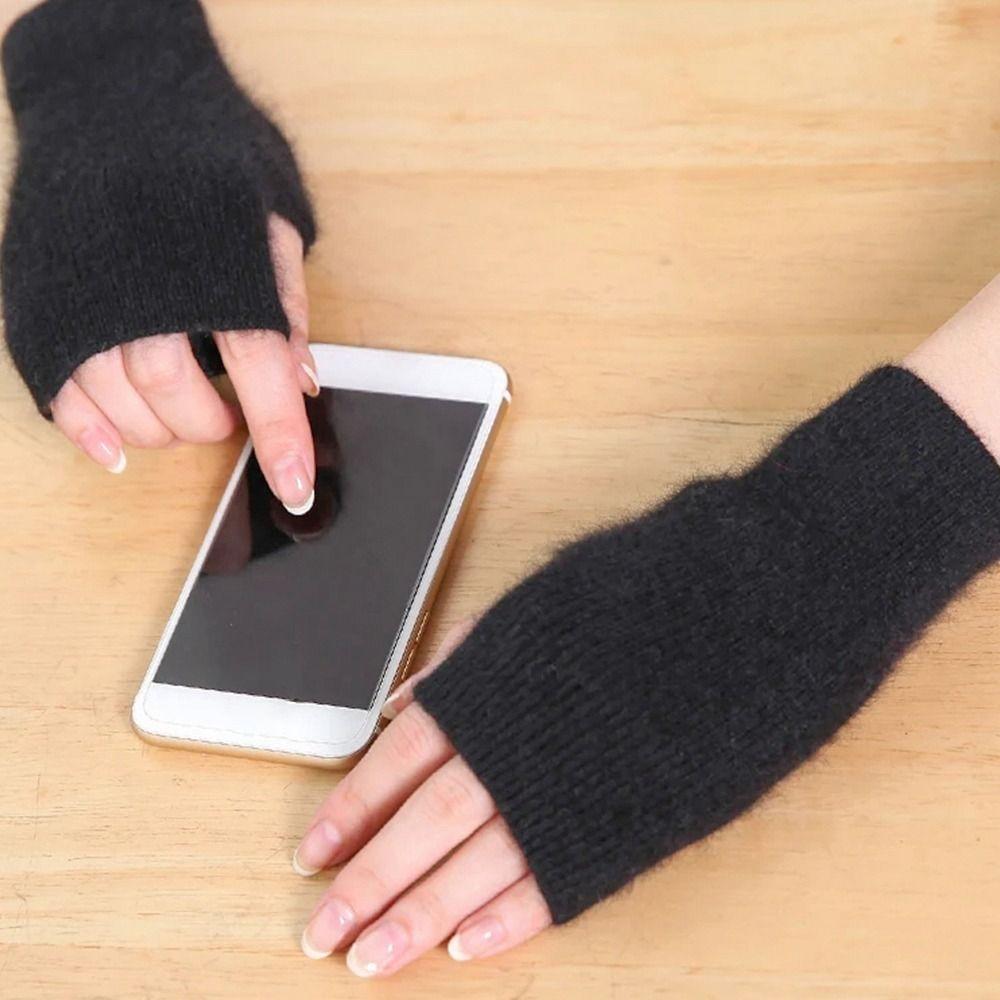 Wool Mink Cashmere Gloves Fingerless Wrist Gloves Protable Knitted Wool Glove  Autumn