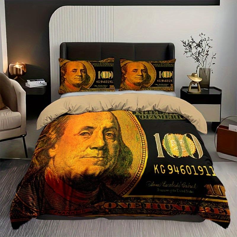 Комплект пододеяльника с принтом доллара, Комплект стеганого одеяла для спальни с долларовой купюрой, Комплект из трех предметов