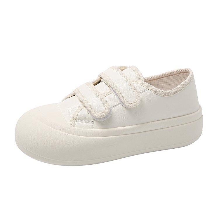 Белые туфли на платформе, женские, весна 2024, новые белые парусиновые туфли на липучках, уродливые, милые, с большой головой, одинарные туфли на подошве печенья