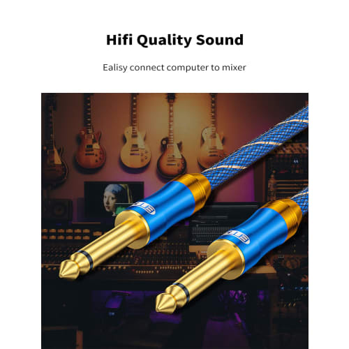 EMK? Guitar Instrument Cable, 10 Feet - Custom Series Premium Rean-Neutrik 1/4" Straight Gold Plug, Blue