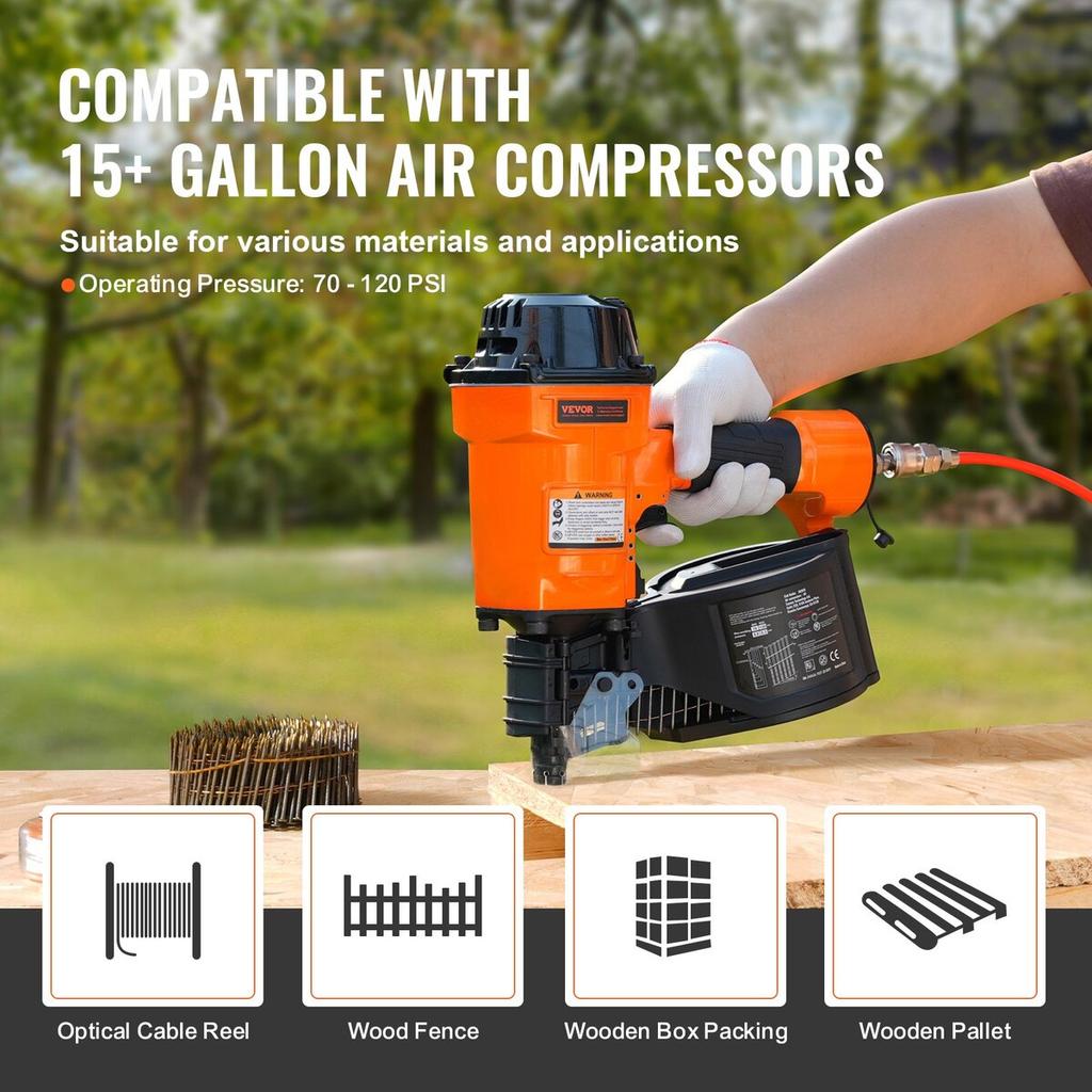 MCN70 Coil Siding Nailer 1-3/4 to 2-3/4 inch 15 Degree Pneumatic Nail Gun