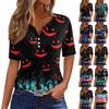 Women's T Shirt Tee Halloween Printed Button Short Sleeve Tunic Daily Weekend Fashion Basic V- Neck Regular Top