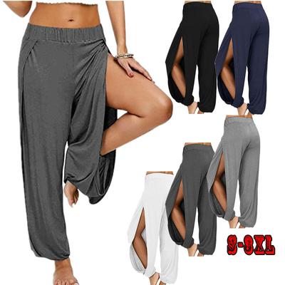 Женские модные шаровары женские с боковым разрезом для бега хиппи йога пляжные однотонные спортивные брюки