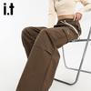 izzueit Women's Pleated High-Waisted Wide-Leg Cargo Pants