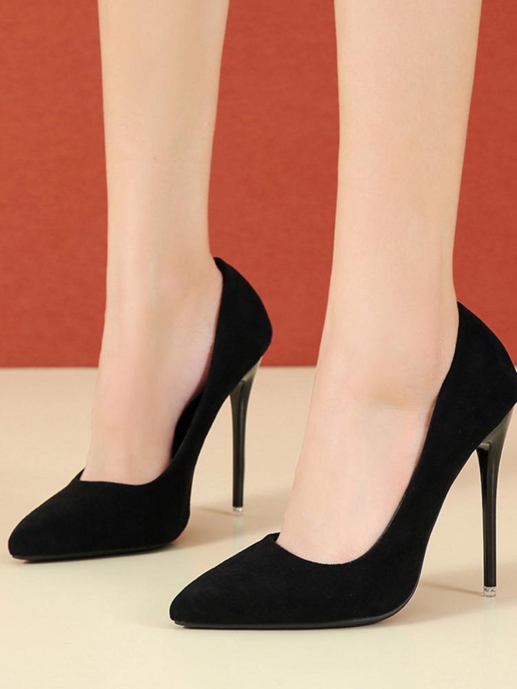 Большие размеры 35-45 женские туфли 2024 лаконичные флоковые туфли на высоком каблуке женские туфли-лодочки с острым носком классические красные серые женские свадебные туфли офисные