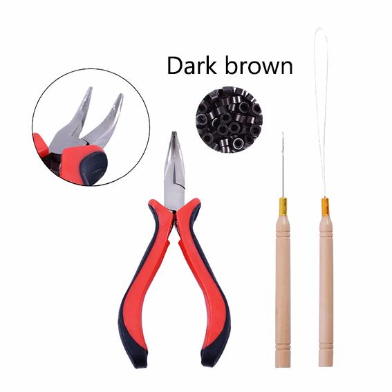 1 бутылка/100 шт. 5 мм микро звенья/бусины + 2 шт. игла для вытягивания + 1 шт. плоскогубцы для наращивания волос набор инструментов