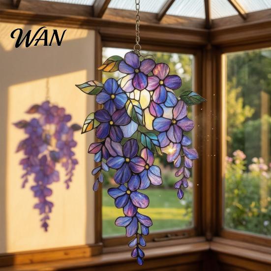 Clear Pattern Suncatcher Wisteria Suncatcher, Acrylic Hanging Flower Branch Ornament, Stained Glass Style Floral Window Decoration Decor for