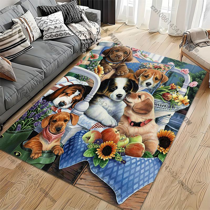 Puppies flowers fruits cozy scene carpet Yoga living room room decor children's crawling mat doormat area rug games mat