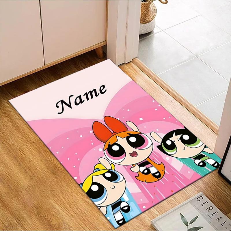 Custom Name Powerpuff Adventure Rug Game Carpet, Floor Mat for Bedroom Living Room Entryway Rug, Home Decor Idea Gift for Christmas birthday