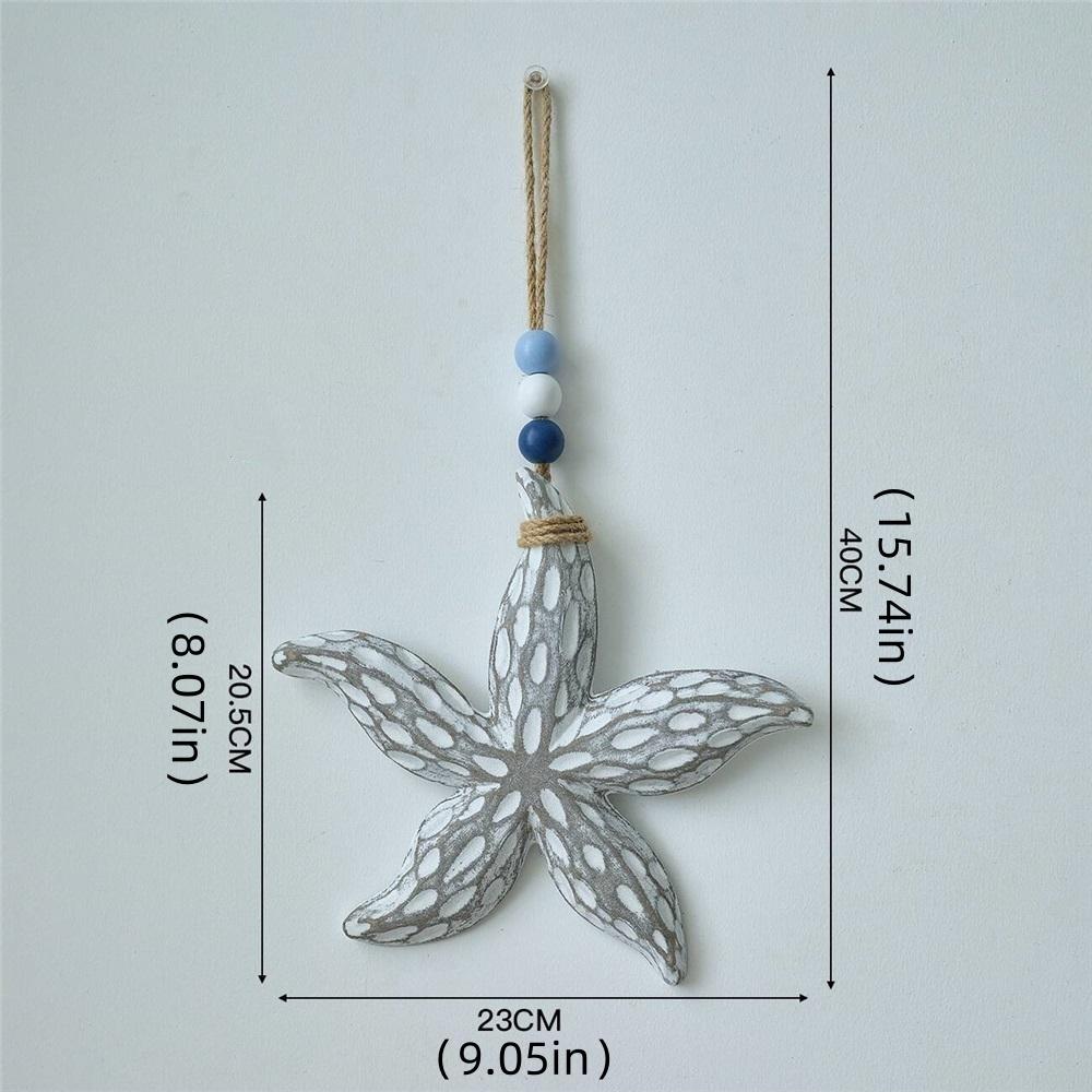 Mediterranean Wooden Starfish Wall Hanging, 40cm Nautical Coastal Decor With Jute Rope, 4 Colors Beach Themed Ornament For Home Bedroom