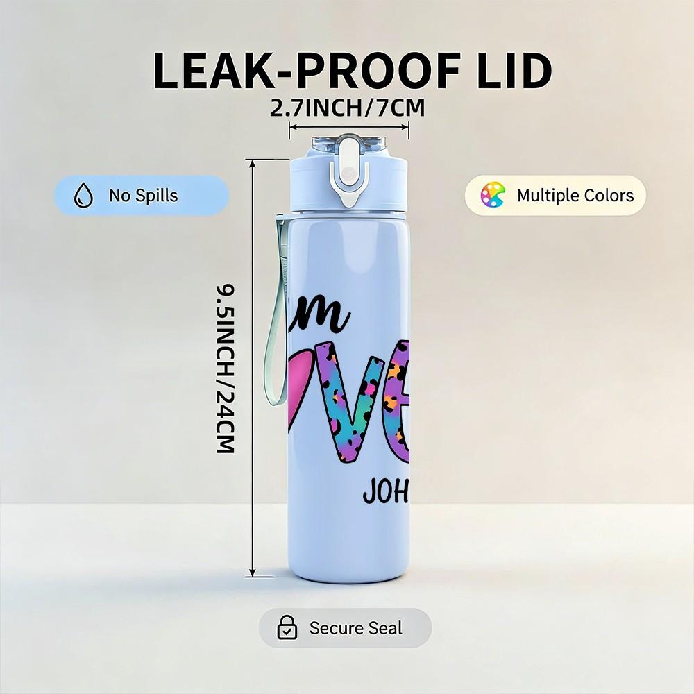1PC I am Loved Letter Art 750ml Color Plastic Sports Water Bottle Leakproof Flip Straw Lid Suitable for Sports Office Home Use