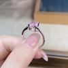 S925 Sterling Silver Pink Radiant Cut Flower Ring for Women - Cute, Sweet, INS Style.