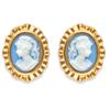 [J7202] - Gold Plated 'Camee' Earrings - Golden Blue - 11x14 Mm