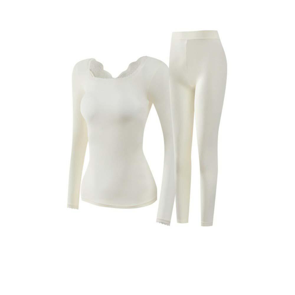Lace V Neck Women Thermal Clothes Ultra-thin Invisible Warmth Long Pants Autumn Winter Warmth