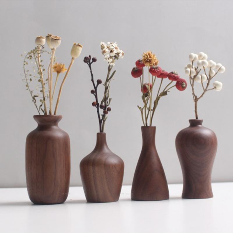 Wooden Crafts Walnut Flower Ware Solid Wood Vase Ornament Solid Wood Small Vase Home Decoration