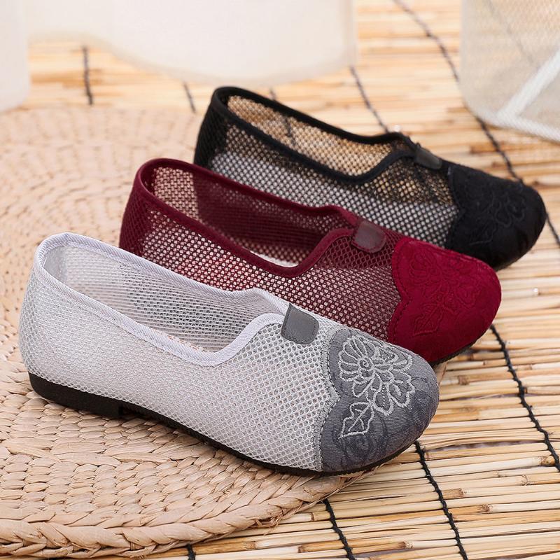 Женская дышащая обувь с сеткой, женская обувь с вышивкой на одной ноге, нескользящая мягкая подошва, удобная дышащая обувь, обувь
