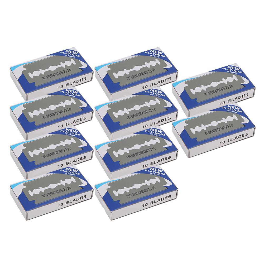 100 лезвий из нержавеющей стали, лезвие для бритвы с двойным лезвием, безопасный инструмент для бритья бороды для мужчин