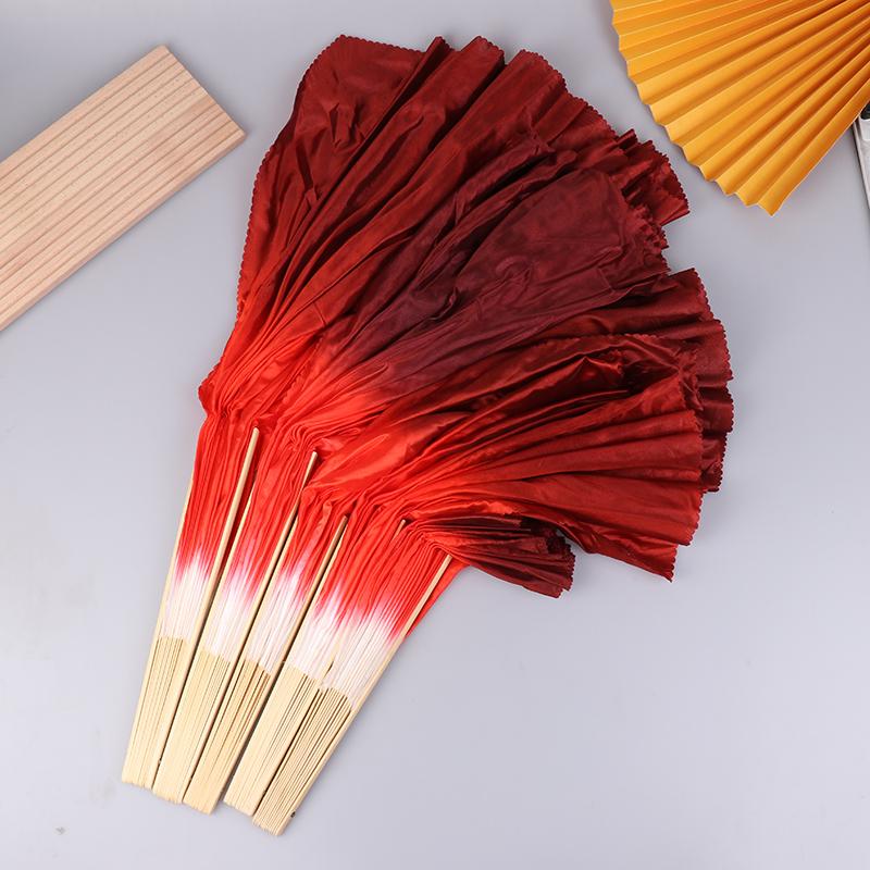 10-50Cm Length Adult Imitation Silk Dance Fan Double Sided Gradient Red Color Dancer Practice Dance Props Chinese Folk Dance Fan