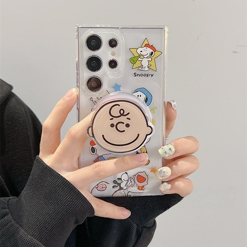 Funny cartoon Snoopy Charlie Magsafe Wireless Charge Case For Samsung S23 S22 S24 S25 Ultra Plus Cute Snoopy Magnetic Holder
