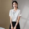 Letter embroidered round neck short sleeved T-shirt for women in summer 2026, loose and casual versatile pullover top
