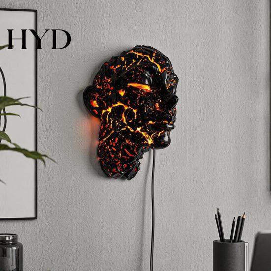 Creative Magma Effect Night Light Gothic Resin Face LED Lamp, Cracked Glow Horror Table USB Crack Wall Powered Decor for Gaming Room Bar, Spooky