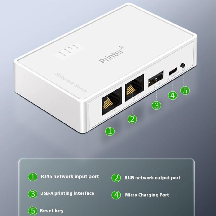 10/100 Мбит/с USB-устройство для совместного использования Компьютерное совместное использование Совместное использование принтера RJ45 Сервер печати Управление Сервер USB-принтера
