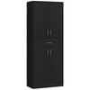 Tall buffet kitchen cabinet 4 doors 2 cupboards and 1 central drawer height 180 cm with 2 adjustable shelves black