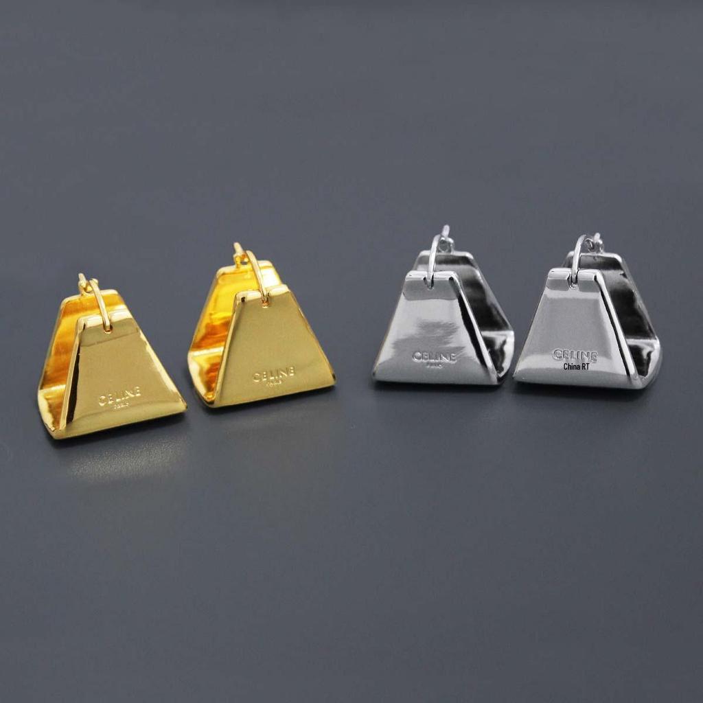 Saijia Geometric Metallic Triangle Stud Earrings - European & American Style, French Light Luxury, Niche High-End Design.