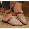 Fashion New Soft and Comfortable Leather Mid Heels Slides Women Slippers Hollow Out Summer Shoes Slip On Close Round Toe Flats Slippers