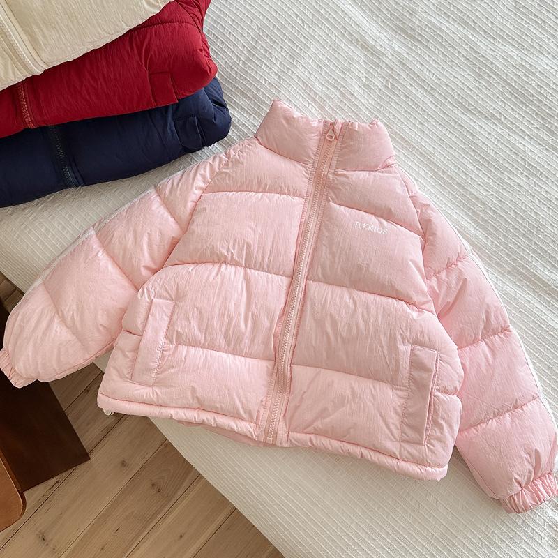 Children's Winter Thickened Stand-Up Collar Puffer Jacket for Older Kids—Solid Color, Simple Design, Outdoor Sports, Warm Outerwear