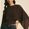 Ruched Waist Cape Sleeve Top Round Neck False Two-Piece Tops Batwing Sleeve Top  Summer Wear
