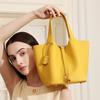 Large-sized High-quality Leather Vegetable Basket Top Layer Leather, Niche High-end Exquisite Hand-held Bucket Bag for Women