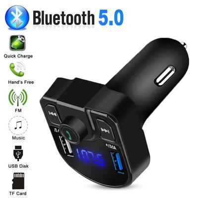 Автомобильное зарядное устройство с двумя USB-портами, FM-передатчик, Bluetooth 5.0, автомобильный комплект громкой связи, аудиомодулятор, MP3-плеер, аудиоприемник