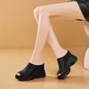 Fashion Leather Wedge Slippers 2025 Summer Thick-soled Muffin Shoes Women's Hollow Breathable Fish Mouth High Heels